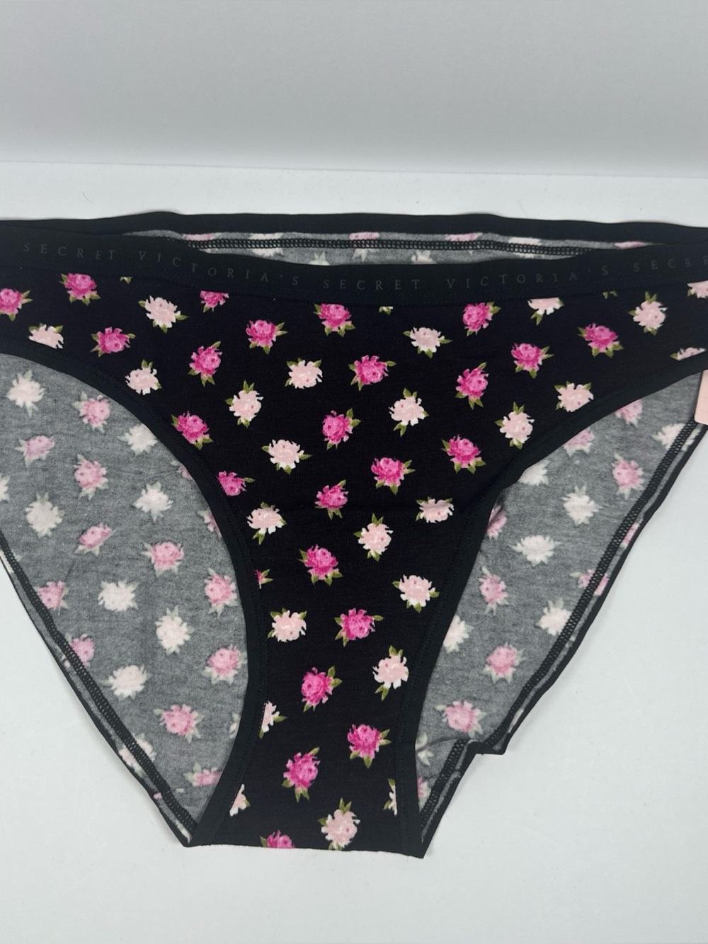 Victoria's Secret Black Floral Bikini Briefs - Pink Roses